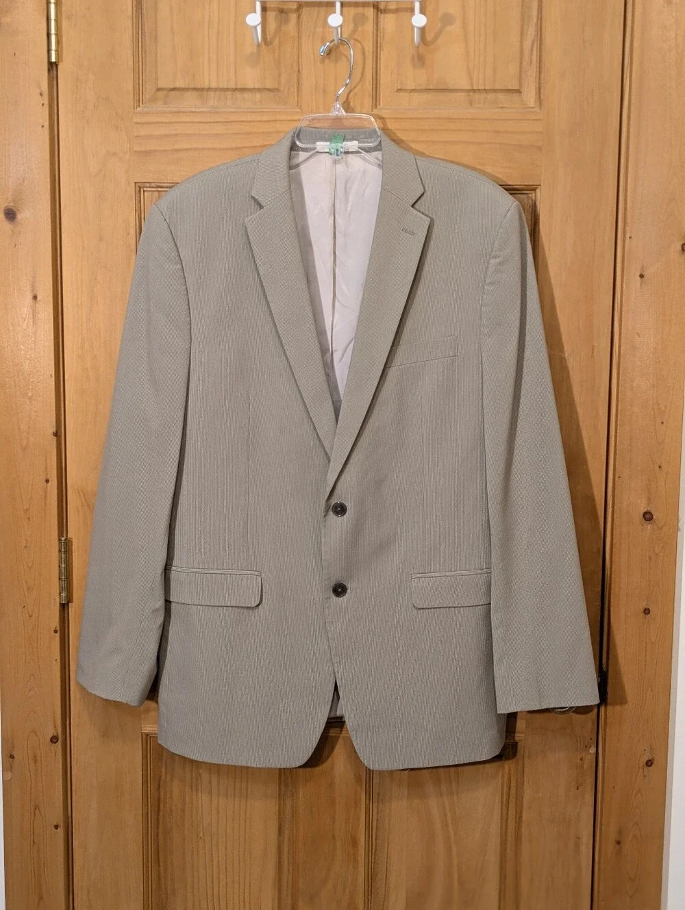 Calvin Klein Blazer Men's 42L Jacket Tan Cream Stripe Polyester Spandex Summer